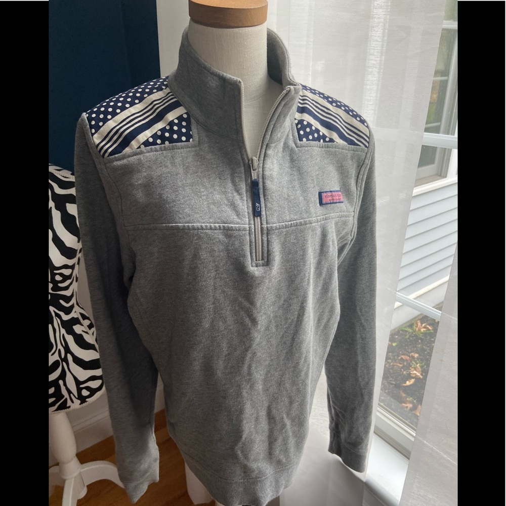 Vineyard vines 1/4 zip gray/ navy size med vintage